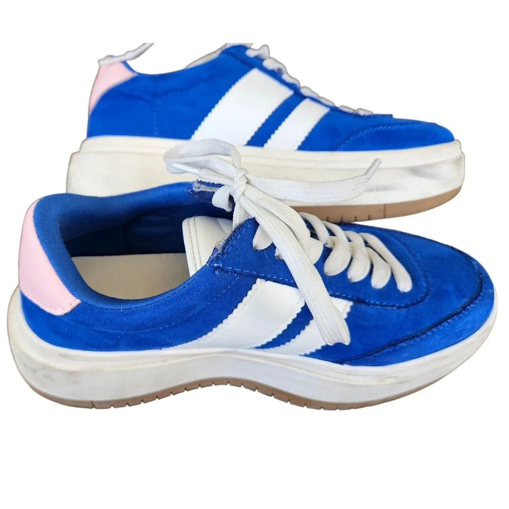 Madden Girl Blue Chunky Platform Sneakers White Stripes Pink Heel Womens 6M Bold